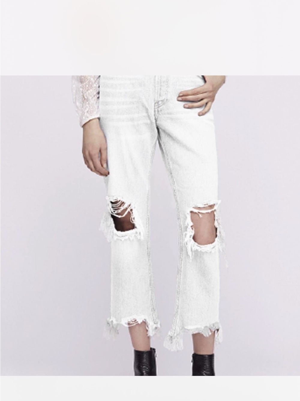Free People Maggie mid rise distressed cropped jeans -